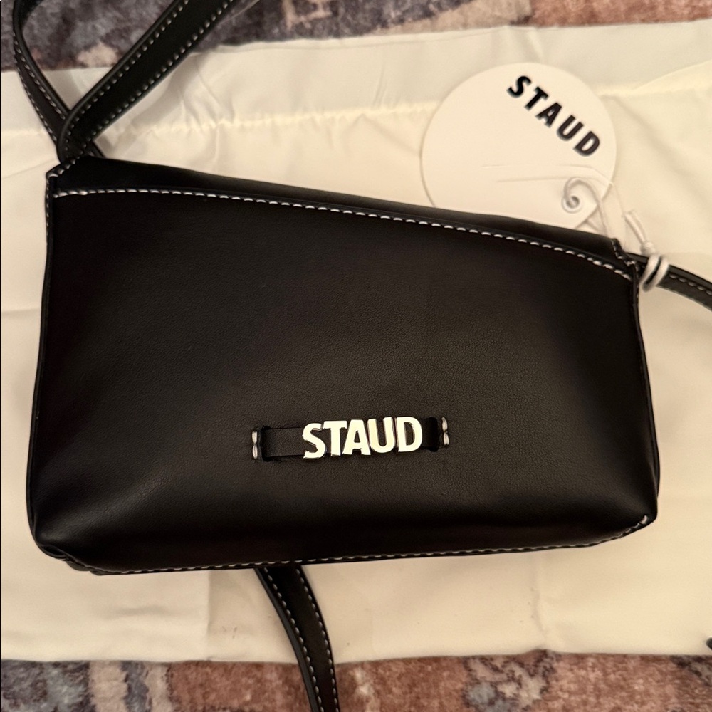 NEW NWT STAUD Acute Black Leather Small Convertible Crossbody Clutch Bag